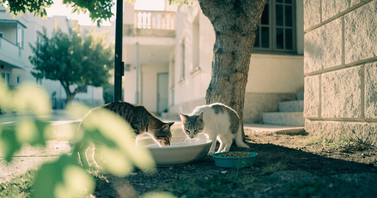האכלת חתולי רחוב בקיץ: מים, אוכל, שעות וכמויות